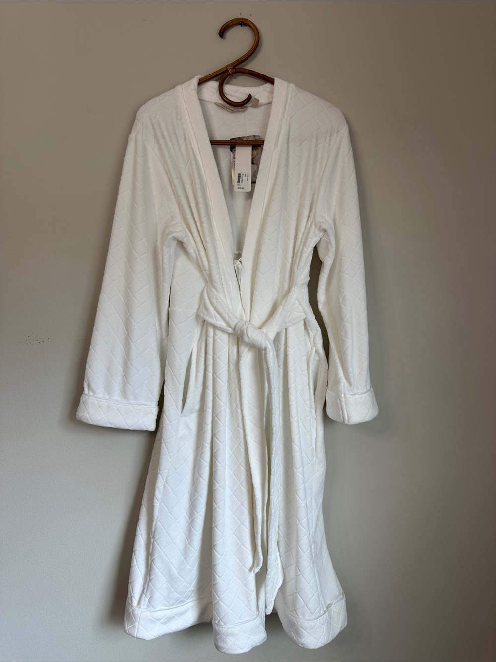 Soft Surroundings White Quilted Robe with Tie Belt
